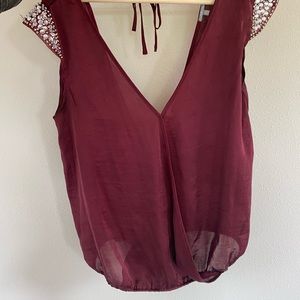 Y2K Dark Ruby Flowy Open Back Top with sequin shoulders